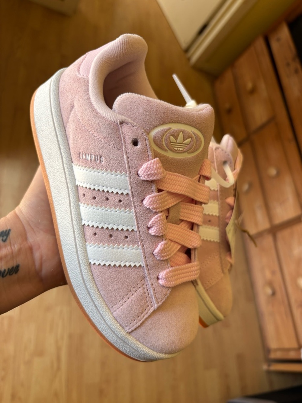 adidas Kids Suede Sneakers in Pink and White